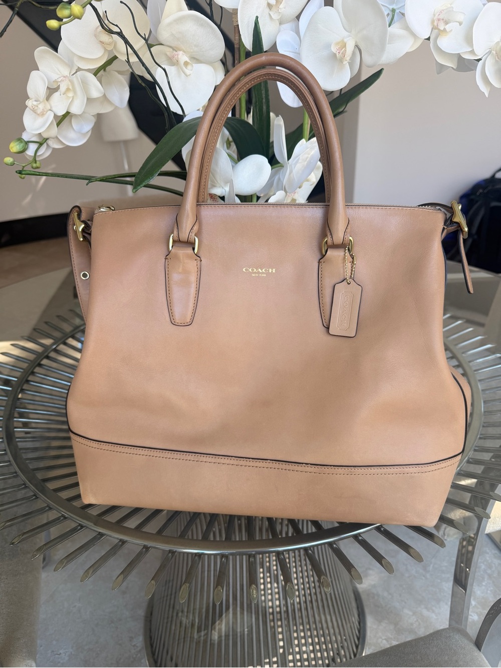 Coach Candace Leather Satchel in Light Tan with Gold Hardware